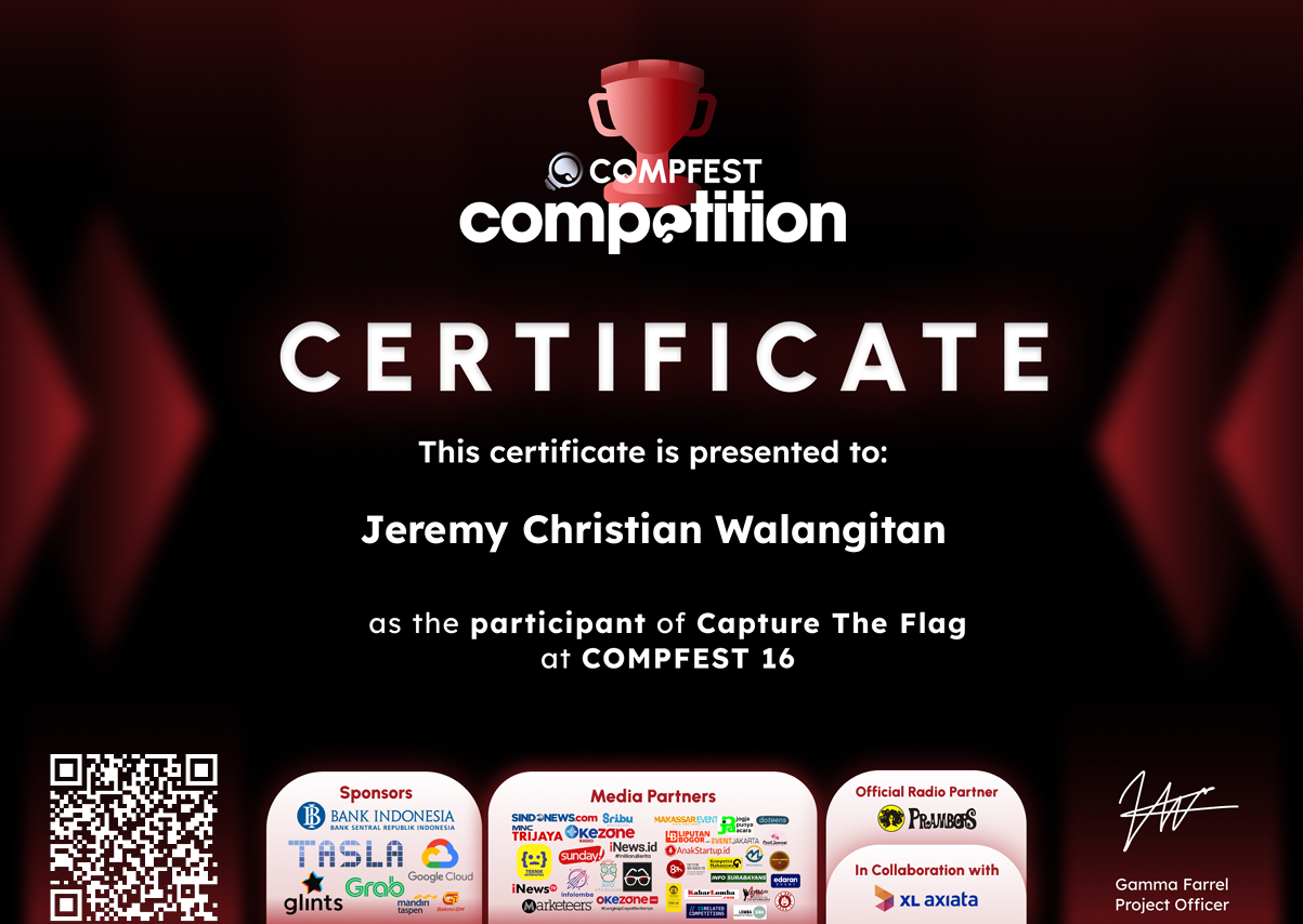 Participant of Capture The Flag at COMPFEST 16